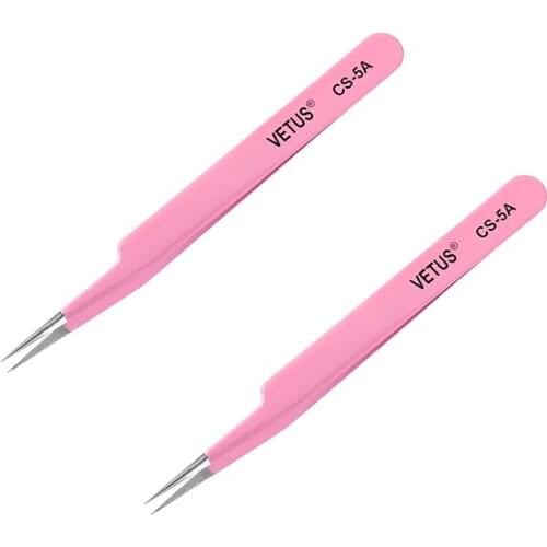 5pcs/Lot VETUS Anti-Static Tweezers For Eyelash Extension Eyebrow Stainless Steel Precision Tweezers Makeup Tool Pink Color