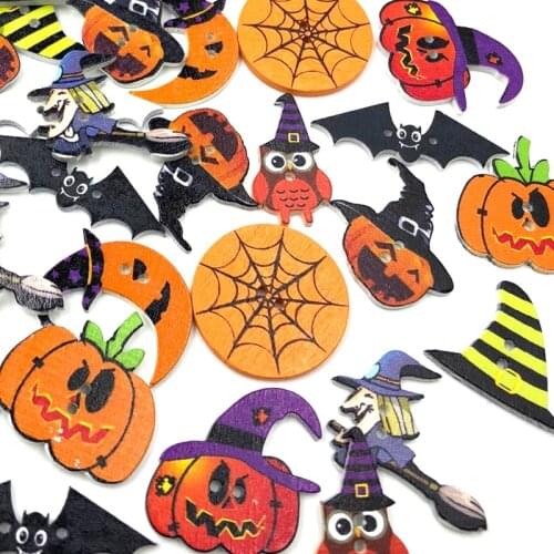 50pcs Mix Halloween pumpkin 2 Holes Clothes Wood Sewing Button WB468
