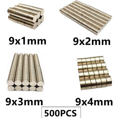 500PCS/LOT NdFeB Magnet 9*1 9*2 9*3 9*4 N35 Disc MAGNET 9x1 9x2 9x3 9x4 Round Magnetic Speaker magnets 9mm