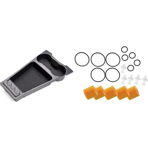 6 Pcs Car Accessories: 1 Pcs Car Central Console Box Storage Black & 5 Pcs Oil Filter Set