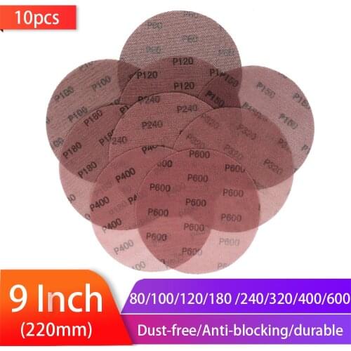 10pcs 9Inch 220mm Mesh Grip Discs Dust Free Grid Line Abrasive Mesh Sanding Discs Sand Paper Hook and Loop Dry Sanding
