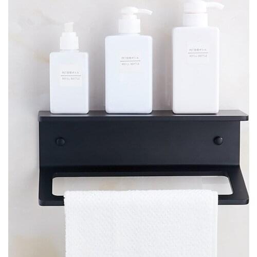 Aluminum Bathroom Shelf Soap Cosmetic Shower Shampoo Shelf With Towel Bars Bath Accessories Storage Organizer Wall Mounted Black