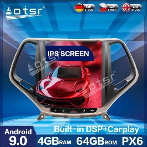 Aotsr Tesla Style PX6 Android 9.0 Car Radio Player GPS Navigation Auto Stereo Multimedia For JEEP Grand Cherokee 2014-19 Golden
