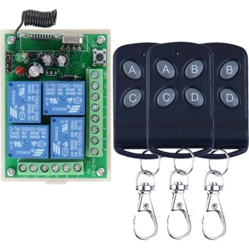 AKTR68-04B Remote Switch Wireless Control 12V 4 CH Receiver Learning Features + 3 Transmitters 315/433MHz