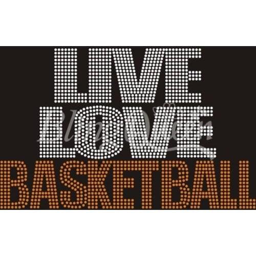 BlingQueen 25PCS/LOT Korean Rhinestone Heat Transfers Live Love Basketball Design