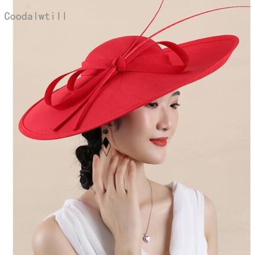 Big Red Kenducky Hat Width Brim Millinery Cap Women Formal Fascinator Hat Wedding Lady Nice Headpiece Cocktail Occasion Fedora