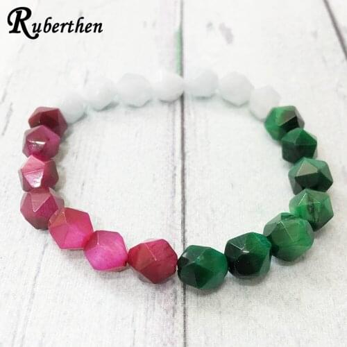 Ruberthen AA Grade Tiger Eye Stone Diamon d Cut Bracelet 3 Chakra Natural Stone Bracelet For Women Healing for All Chakras