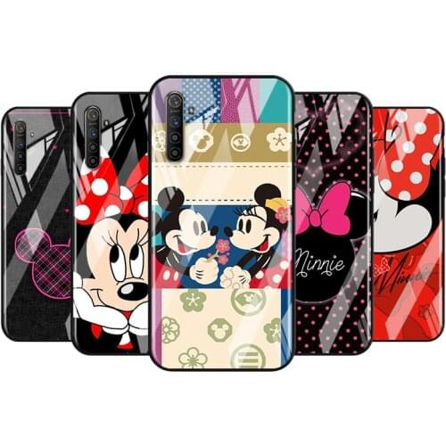 Tempered Glass Cover Disney Pink Minnie Mickey Mouse For OPPO A9 2020 A52 Find X2 Lite Realme 7 7i C3 XT 6 5 PRO Phone Case