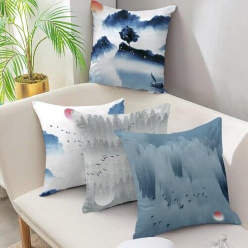 Fuwatacchi Natural Scenery Cushion Cover Chinese Style Mountain Lake Art Decorative Pillowcase For Home Sofa Decor Pillow Covers