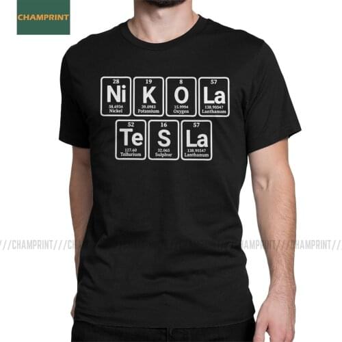 Men T-Shirt Nikola Tesla Periodic Cotton Tees Short Sleeve Scientists Subject Inventor Physics Science T Shirts Round Neck Tops