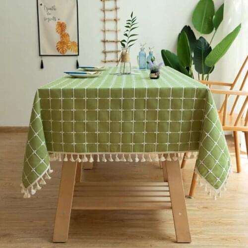 Home Decorative Tablecloth Linen Checkered Tassel Table Cloth Rectangular Lace Dining Table Cover Cloth