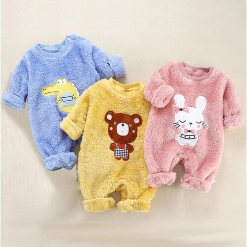 PatPat Crocodile or Bear or Bunny Applique Fleece Long-sleeve Baby Jumpsuit