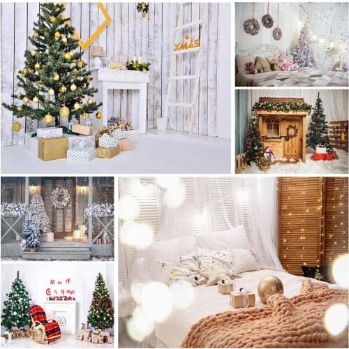 Christmas Light Tree Gifts Photo Backdrops Customized Photography Background for Children Baby Family Christmas Party Photophone