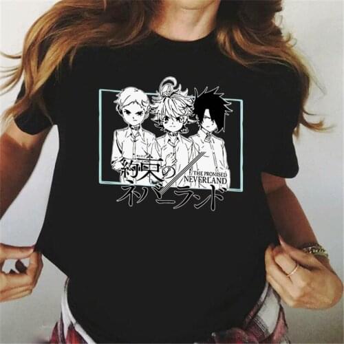 Black T-Shirt The Promised Neverland Manga Summer Oversized Men and Women Clothing Casual Travel Sport Tee Tops
