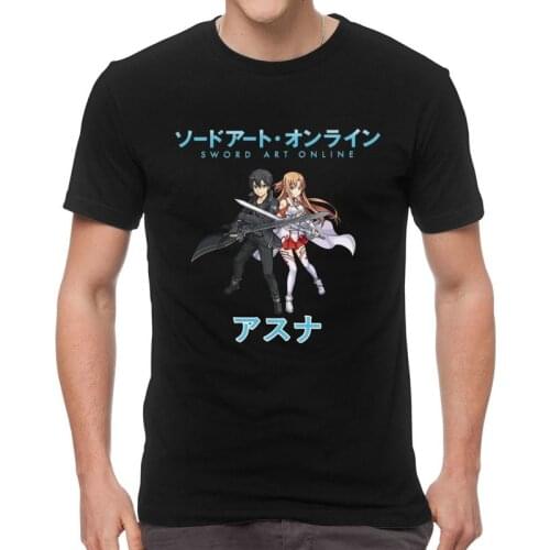 Male Sword Art Online T-Shirt Harajuku Kirito and Asuna Tshirt Short Sleeve Hip Hop T Shirt Homme Cotton Tee Gift Idea
