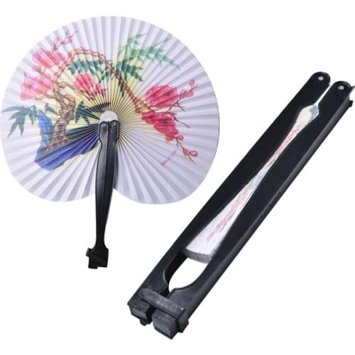 Pocket Folding Hand Fan Round Circle Printed Paper Party Decor Gift Decorative Fan Chic Female Handheld Fan Chinese