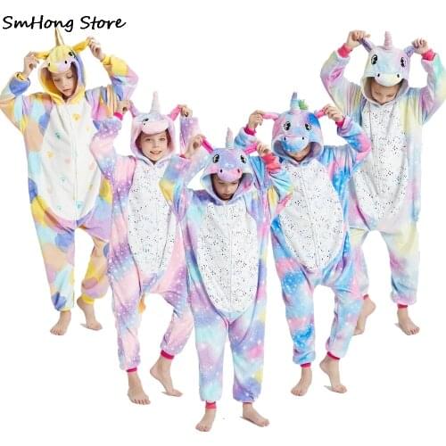 One Piece Hooded Adult Girls Unicorn Jumpsuits Kigurumi Unicorn Pijamas Kids Cosplay Costume Homewear Sleepwear Blanker Sleeper