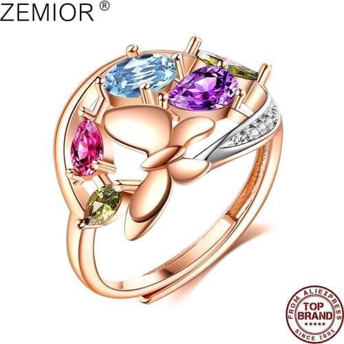 ZEMIOR Butterfly Shape Ring For Women Colorful Zirconia Rose Gold Rings Fashion Jewelry Romantic Anniversary Gift To Girlfriend