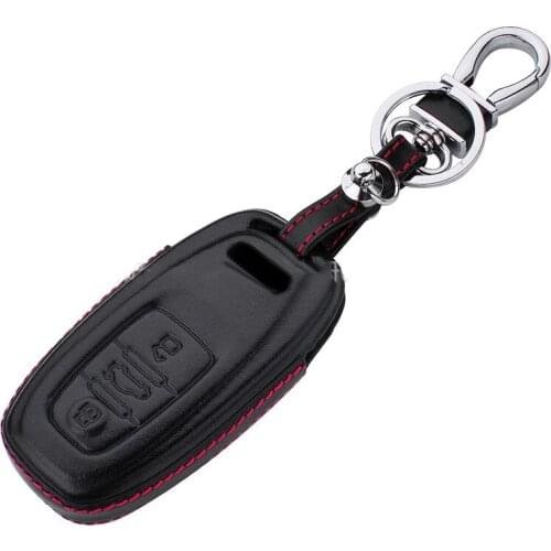 Leather Car Key Case For Audi A3 A4 A6 A8 TT Allroad Cabriolet Quattro 3 Buttons Folding Remote Fob Protector Cover Keychain Bag