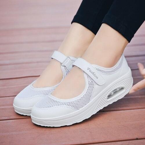 Summer Women Flat Platform Shoes Woman Casual Mesh Breathable Slip On Fabric Sneakers Shoes For Women Female Mary Jane Shoe