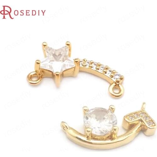 10PCS 24K Champagne Gold Color Brass and Zircon 2 Holes Star Connect Charms Pendants Jewelry Making Supplies Diy Accessories