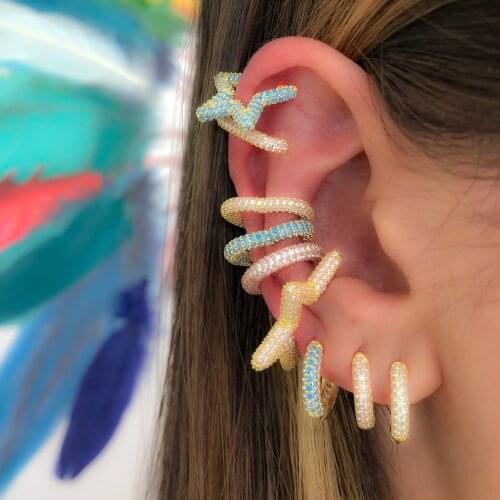 Micro Pave Multi Colorful Fashion Women Girl Jewelry 5A Cubic Zirconia CZ No Piercing Star Clip On Earring