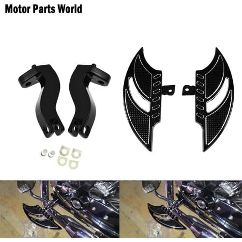 Motorcycle Black Passenger Foot Pegs Floorboards Footrest Pedals W/ Bracket Mounting For Harley Touring Street Road Glide 93-Up