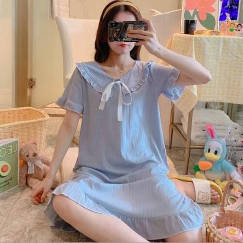 Nightdress female summer cotton large size sleepwear women nightgowns cute casual short-sleeved students sweet princess dress
