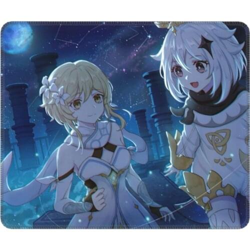 Genshin Impact Lumine Female Traveler Paimon Novelty Mouse Pad with Locking Edge Mat Pads Rubber PC Table Decoration Cover