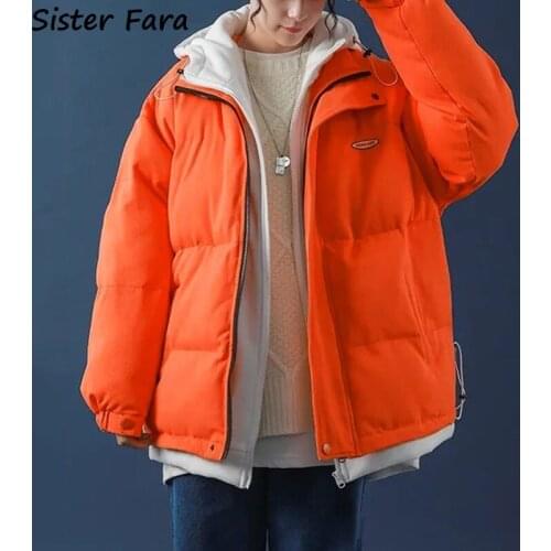 Sister Fara New Winter Fake Two Piece Hooded Down Jacket Womens Loose Thick Warm Patchwork Coat Solid Womens Down Jacket Coat