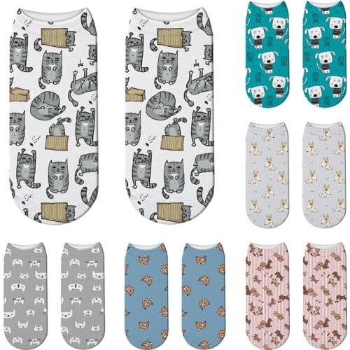 New 3D Printed Fashion Short Socks For Man Women Casual Cute Cartoon Pet Cats Dogs Printing Autumn Cotton Low Ankle Socks Gifts