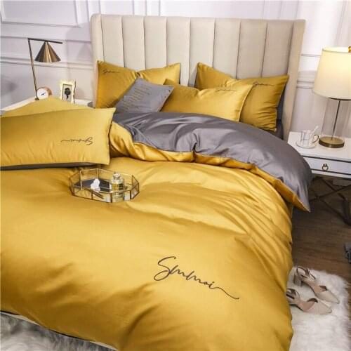 New 60S long-staple cotton Bedding Set Egyptian Solid color embroidery Bed set Duvet Cover Bed Sheet spread Fit sheet bed set