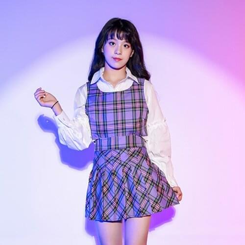 Catwalk Show Performance Stage Wear Jazz Dancing Costume Lattice Suit For Girls Recite Chorus Wear Kids Host Clothing VDB3810