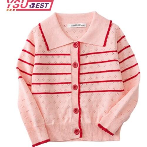 Autumn Baby Girls Sweater Toddler Pink Stripe Jumper Knitwear Long-Sleeve Cotton Cardigans Children Clothes Kids Sweater Coat