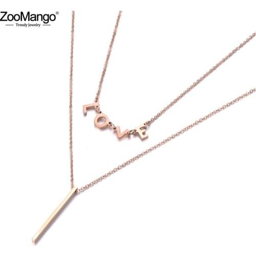 ZooMango OL Style Double Layer Love Letter Charms Chokers Necklaces For Women Titanium Stainless Steel Pendant Jewelry ZN19034