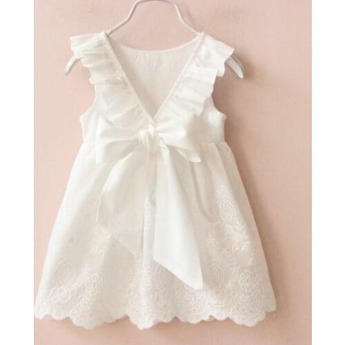 Girl Dresses Lace Embroidered Bow-knot Princess Dress Baby Girls V Open Back Sleeveless Dresses Fit For 2-9 Years Kids Clothes