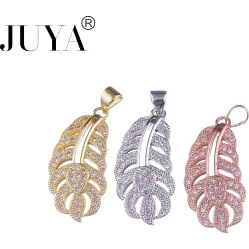 Supplies For Jewelry Micro Pave CZ Rhinestone Gold Rose Gold Feather charm Pendants For Bracelet Necklace Jewelry Making