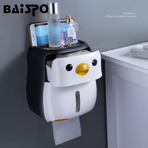 BAISPO Portable Toilet Paper Holder Penguin Tissue Box Wall Mounted Roll Paper Shelf Bathroom Accessories set Waterproof Storage