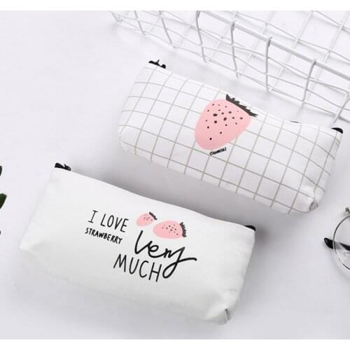 Simple Sweet Strawberry/Pomegranate Canvas Pencil Case Large Capacity Korea Kawaii Pen Bag back to school