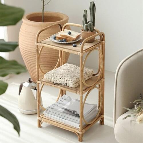 Nordic Kitchen Trolley Simple Rattan Three-layer Storage Rack Storage Simple Art Floor Magazine Rack Sofa Wicker Storage Cabinet