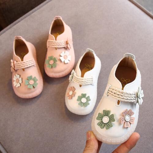 2021 Spring And Autumn Girls' Princess Shoes Female Baby Flower Gentle Temperament Soft Sole Round Head Velcro Flat Shoes