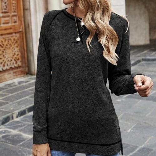 Solid Color Sweater Pullover Bottoming Long Sleeve Shirt Ladies Casual Loose Tee Shirt Street Solid Color Shirts