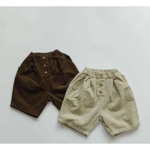 2021 Spring Children Knee Length Pants Solid Color Korean Style Corduroy Baby Boys Trousers