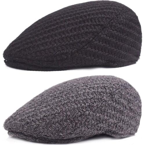Men Vintage Knitted Winter Cabbie Driving Golf Beret Hat Newsboy Soft Flat Cap HATCS0546