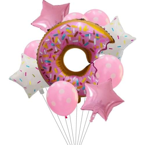 10pcs Donut Aluminum Film Balloon Combination Baby Birthday Party Decorations Star Wave Dot Latex Balloon Candy Wedding Supplies