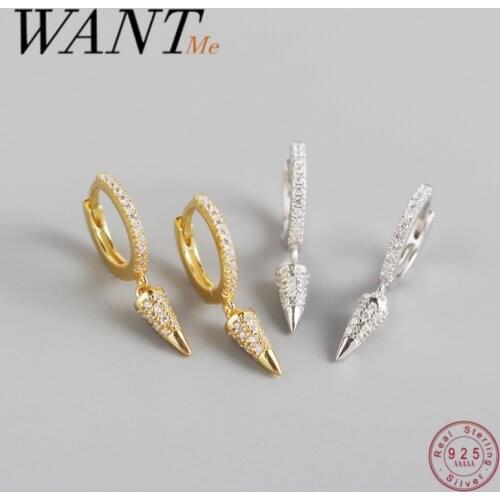 WANTME Luxury Pave Zircon Cone French Style Ear Buckle for Women Genuine 925 Sterling Silver Bohemian Spike Earring Jewelry Gift