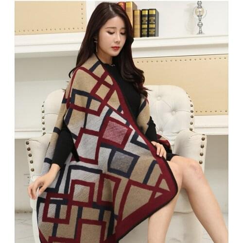 YWAIRSUN Cashmere Ms. Variety Scarf Winter Warm Cape Bib Cloak Long Plaid Color Double-sided Magic Poncho Lunch break artifact