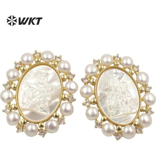 WT-JP274 Wholesale Fashion gold Micropave cubic zircon setting pearl pendant Women Gorgeous European popular white pearl pendant