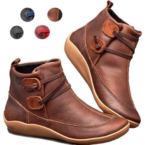 Casual Boots 2021 Autumn Winter Retro Women Boots Fashion PU Leather Ankle Boots Zapatos De Mujer Wram Botas