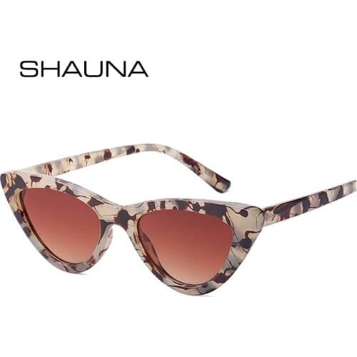 SHAUNA Fashion Small Cat Eye Women Sunglasses Retro Leopard Eyewear Shades UV400 Men Blue Pink Sun Glasses